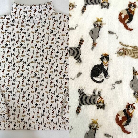 Northern Isles Cat Print Turtleneck Women's M 100% Cotton Royal Cat & Mouse - Picture 1 of 10